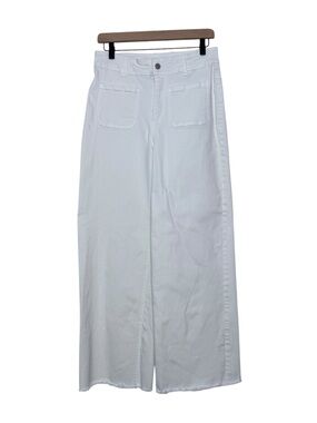 OAT New York High Waist Wide Leg Jeans Raw Hem Patch Pockets Stretch Size 29/8